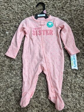 Carter's Little Sister Pink Footed One-Piece Two Way Zipper Hand Covers Sz 0-3